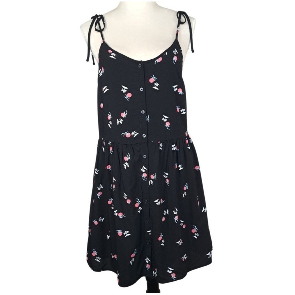 Levi's Dress Size S Black Floral Print Button Front Sundress Lined 100%‎ Viscose